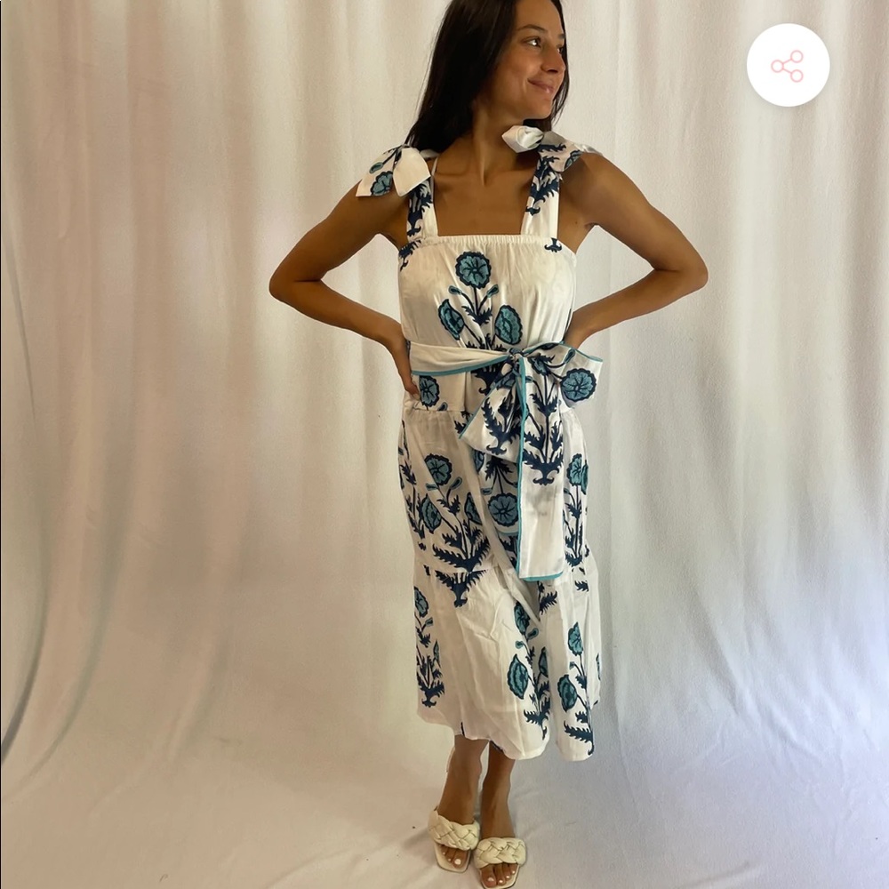 *NWT* VICTORIA DUNN -  Cotton block print KING STREET MAXI MINI | BLUEBIRD